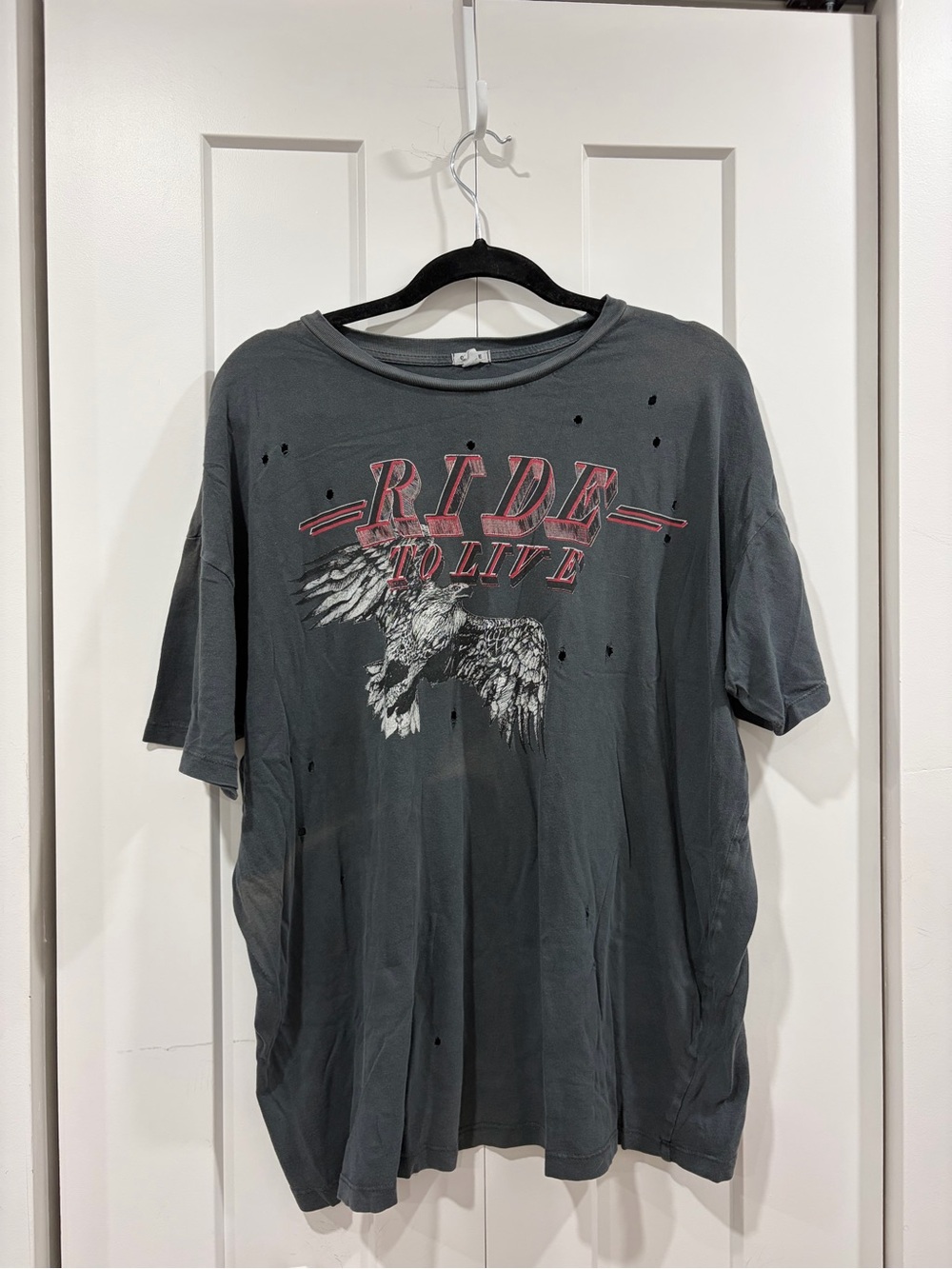 Garage 'Ride to Live' Distressed Graphic Tee - Charcoal